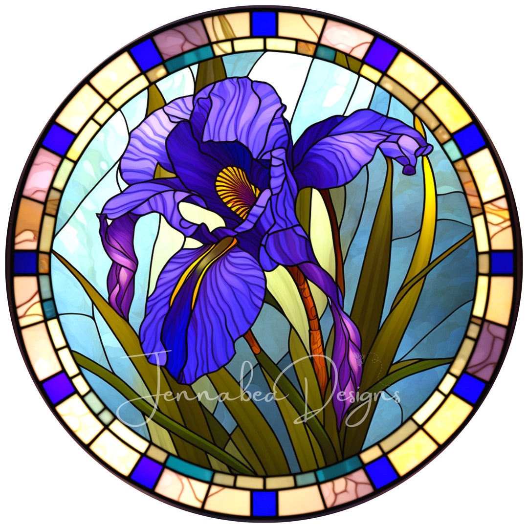 Faux Stained Glass, Purple Iris, Flower, Wreath Sign Design