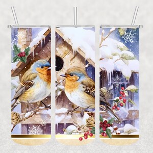 Maison d'hiver, Oiseaux, Neige, Saisonnier, Vacances, 20oz Tumbler Wrap, Skinny Straight, Sublimation, Imprimable, PNG, Téléchargement numérique uniquement