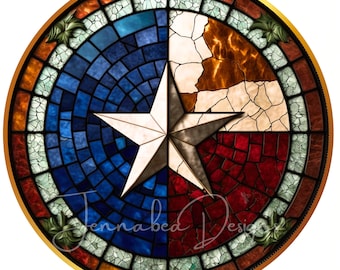 Wreath Sign Design, Faux Stained Glass, Texas Star, Round, Sublimation Design, PNG-Digital Download Only