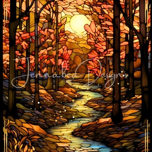 Faux Glasmalerei, rechteckig, 8x11, Kranz-Zeichen-Design, Sublimation, Herbst, Herbstwald, saisonales Design, PNG, nur digitaler Download