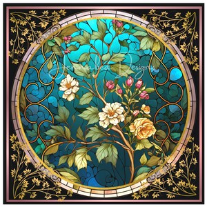 Faux Stained Glass, Wreath Sign Design, Rambling Rose, Square, PNG-Digital Download Only
