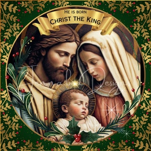 Niño Jesús, Navidad, Diseño de letrero de corona, Diseño de sublimación, Temporada, Formato cuadrado, Imprimible, PNG, Descarga digital solamente