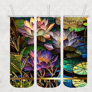 Tumbler Wrap, Lotus, Waterlily, Flowers, Floral, Sublimation Design, 20 oz Skinny Straight, PNG-Digital Download Only