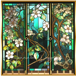 Diseño de letrero de corona, Vidrieras falsas, Cuadrado, Papillon y flores, PNG-Descarga digital solamente
