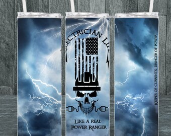 Electrician 20 oz Sublimation Skinny Straight Tumbler Wrap-Digital Download only