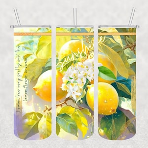 Tumbler Wrap, 20 oz Skinny Straight, Sublimation Design, Lemons, Lemon Tree, Sunshine, PNG-Digital Download Only