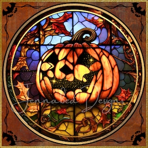 Faux Stained Glass, Wreath Sign Design, Sublimation, Cling Design, Jack o Lantern, Halloween, Pumpkin, PNG-Digital Download Only