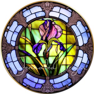 Faux Stained Glass, Wreath Sign Design, Cling Design, Iris, Round, PNG-Digital Download Only