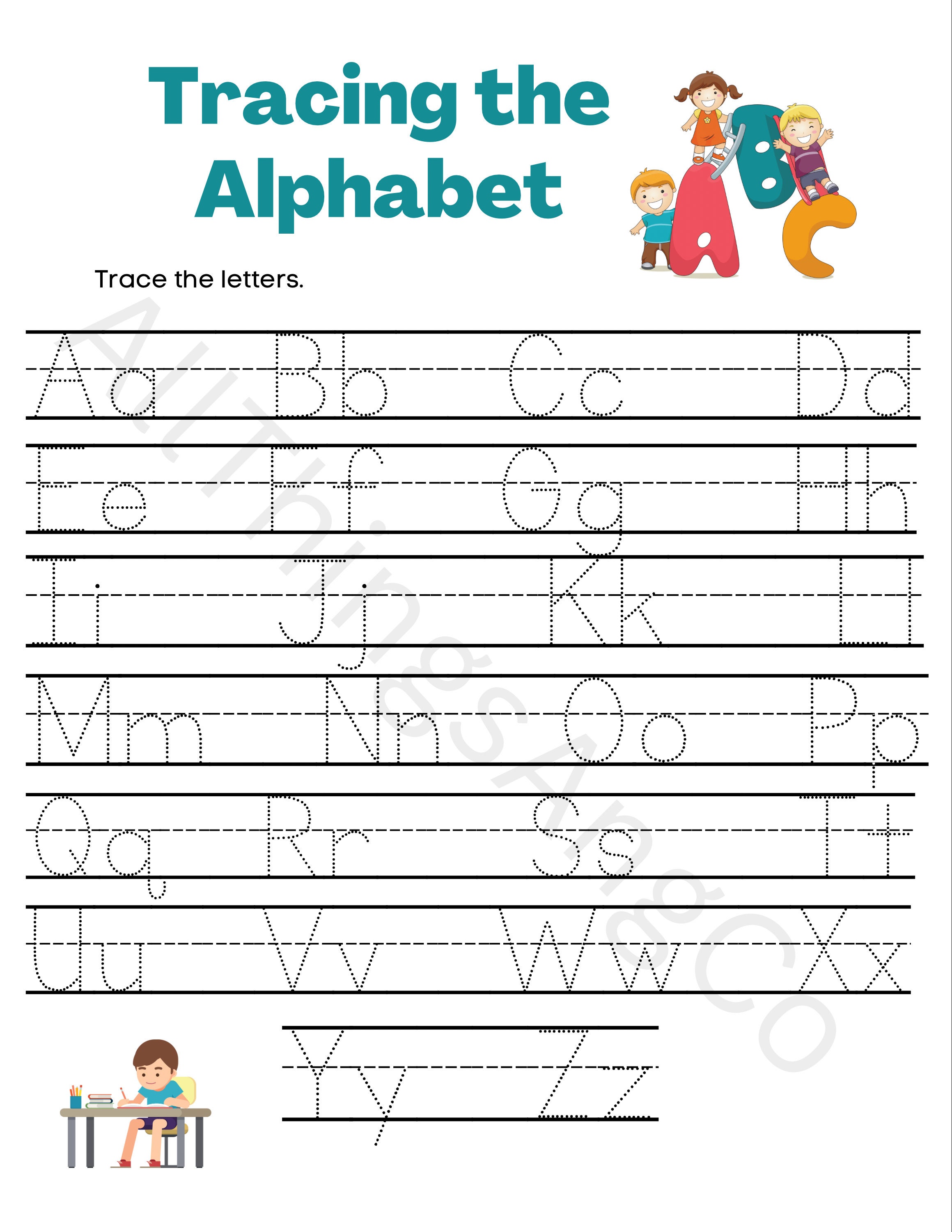 Trace the Alphabet Printable Worksheet Etsy