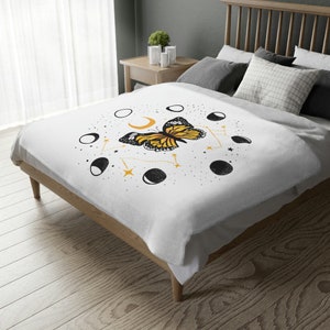 Butterfly Moon Phase Blanket,Celestial Moon Blanket, Witchy Decor, Boho Living Room Decor, Moon Phases Blanket, Moon Phases Astrology
