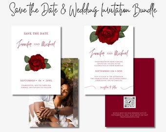 Romantic Wedding | Save The Date & Wedding Invitation Bundle | Velvet, Delicate, Ethereal, Photo | Instant Download, Canva Editable Template