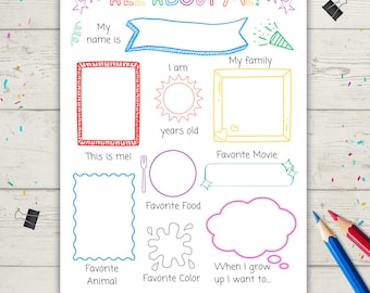 All About Me Poster Printable Back to School, Homeschool First day of School Activity, Get to know you Pre-K Kindergarten, Favorite things