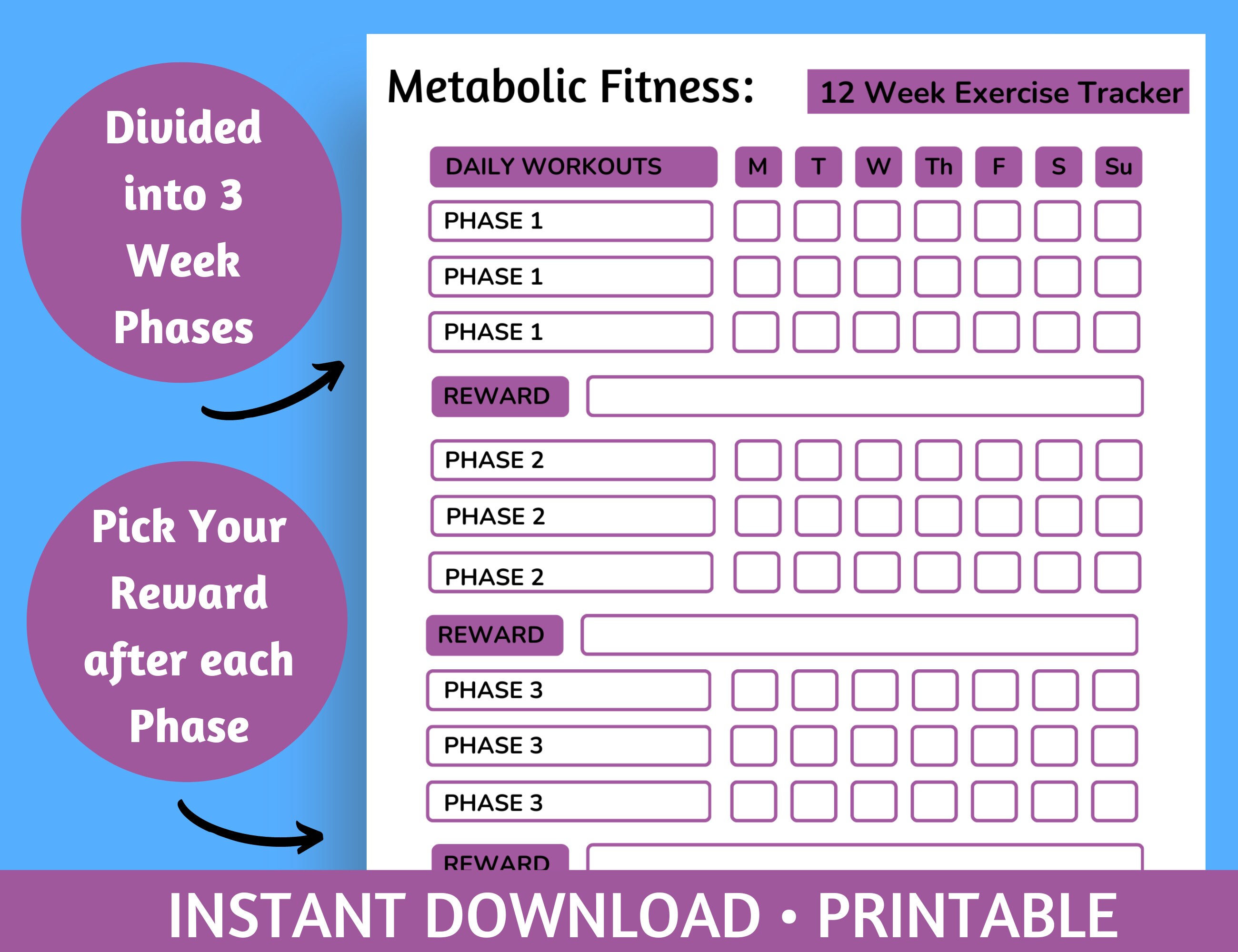 12 Week Metabolic Fitness Workout / Exercise Tracker With Rewards - Etsy