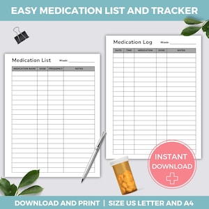 Registro de medicación imprimible, registro de medicación, registro de medicación del cuidador, cronograma de medicación, registro de prescripción, registro diario de prescripción
