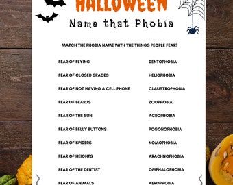Printable Halloween Party Games, Halloween Games for Adults, Halloween Games for Teens, Halloween Games for Office Parties, Phobia Game