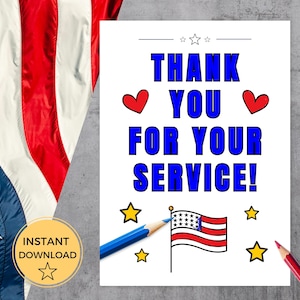 Veterans Day Thank you Card, Printable Veterans Day Card, Thank you for your Service Card, Veterans Day Craft, Gift for Veteran