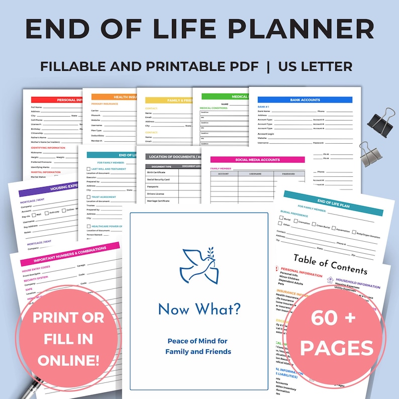 End of Life Planner Editable Printable PDF, Emergency Binder Fillable ...