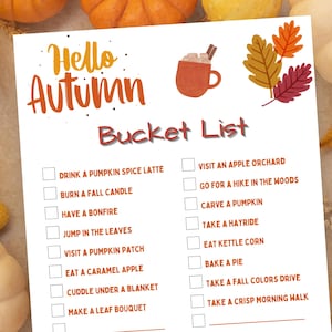 Autumn Bucket List, Printable Fall Bucket List, Halloween Games, Harvest Games, Printable Fall Party Game, Fall Activities for Adults & Kids