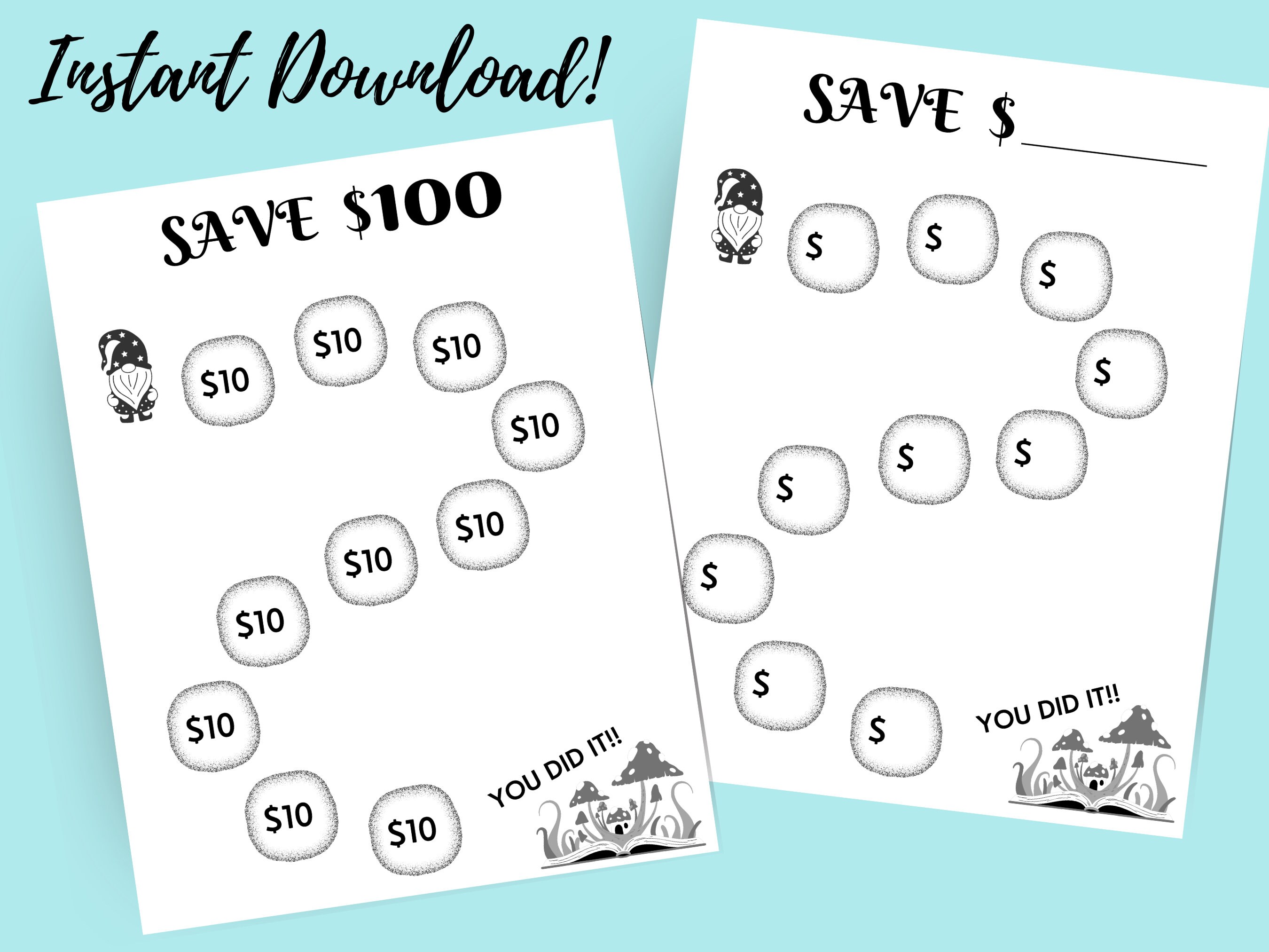 まる　100Days Saving Challenge Box　ハートクマ Kids Savings Tracker, Printable Savings Challenge for Kids