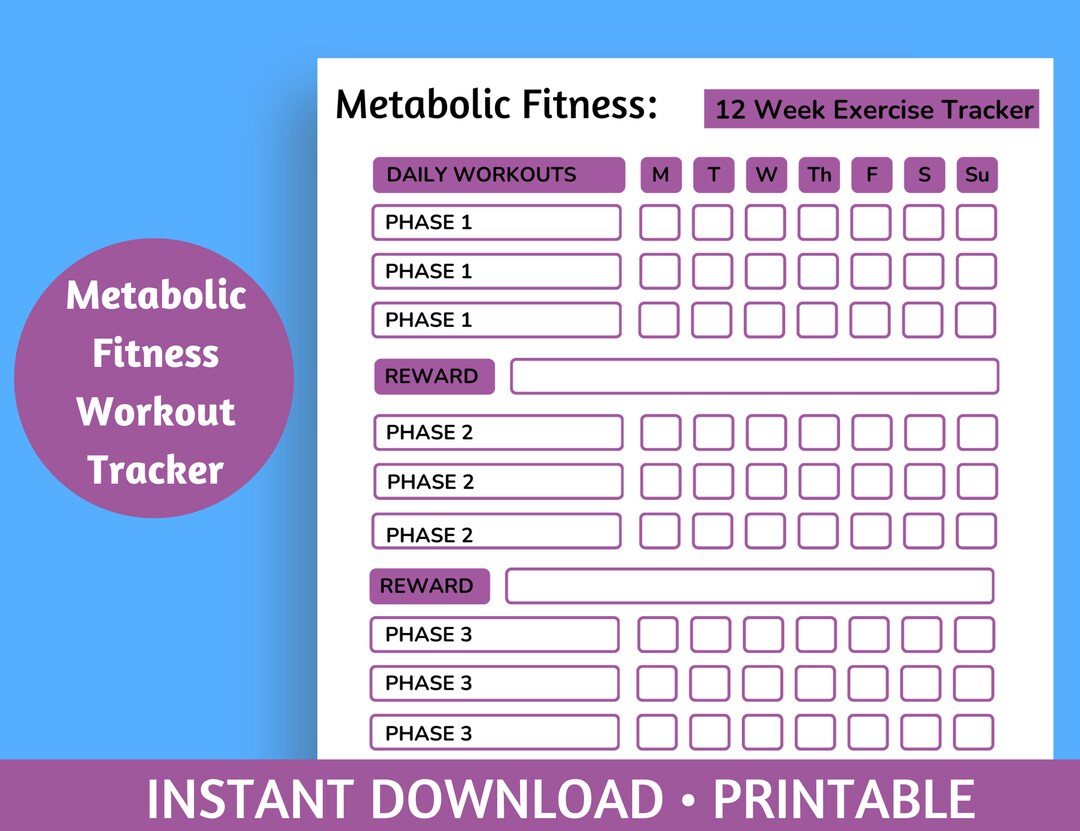12 Week Metabolic Fitness Workout / Exercise Tracker With Rewards - Etsy