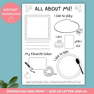 All About Me Poster Printable Back to School All About Me, Preschool First day of School Activity, Get to know you Poster, All About Me