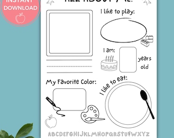 All About Me Poster Printable Back to School All About Me, Preschool First day of School Activity, Get to know you Poster, All About Me