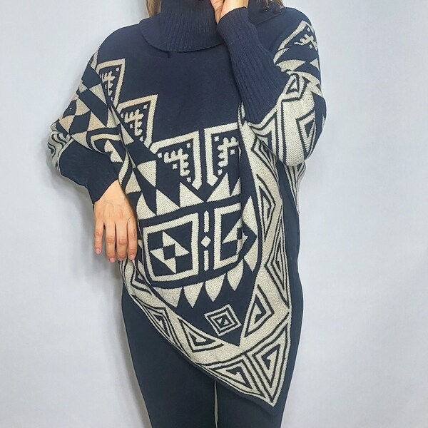 Hand Made Soft Wool and Yarn Female Poncho.  Handcrafted by Indigenous Hands. Poncho with yarn collar and sleeves.