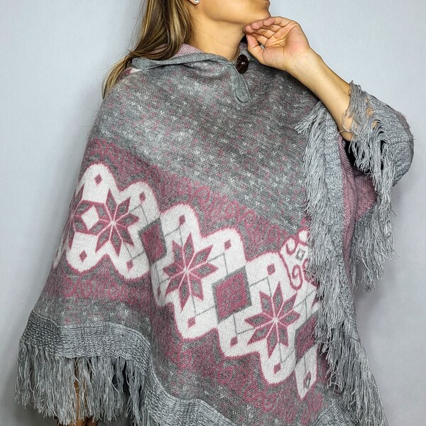 Hand Made Female Alpaca Poncho.  Handcrafted by Indigenous Hands. Poncho with Hood.
