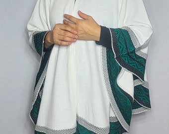 Hand Made  Cashmere Wool Female Poncho.  Handcrafted by Indigenous Hands. Poncho with button lay over effect