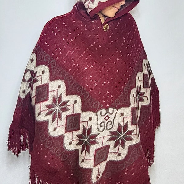 Hand Made Female Alpaca Poncho.  Handcrafted by Indigenous Hands. Poncho with Hood.