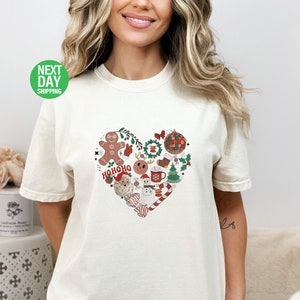 Christmas Heart T-shirt, Retro Christmas T-shirt, Floral Christmas T-shirt, Retro Snowman T-shirt, Santa Claus T-shirt, Christmas Tee -CH42