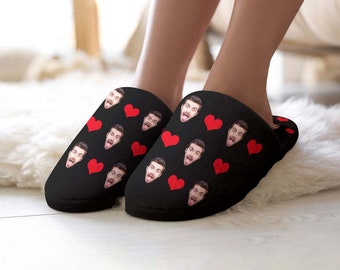 Custom Face Women's and Men's Slippers Personalized Heart Casual House Shoes Indoor Outdoor Bedroom Cotton Slippers