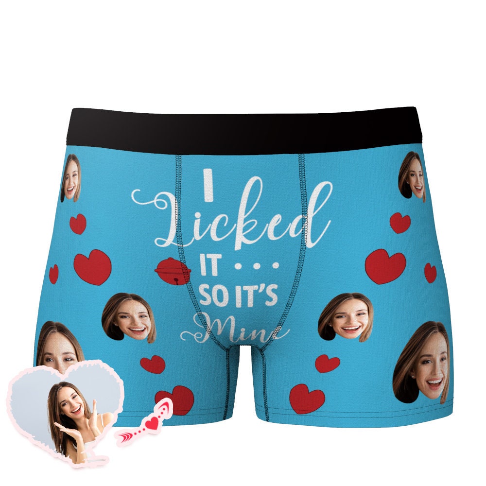 Personalized Face Underwear For Men I Licked It So It's Mine Red Custom Face On Underwear 2XL At Men's Clothing Store