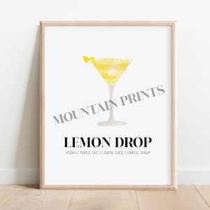 Lemon Drop Martini Watercolour Cocktail Artwork Digital Print (DIGITAL DOWNLOAD ONLY) | Individual Cocktail Digital Artwork Digital Print