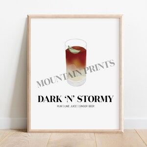 Dark N Stormy Watercolour Cocktail Artwork Digital Print (DIGITAL DOWNLOAD ONLY) | Individual Cocktail Digital Artwork Digital Print