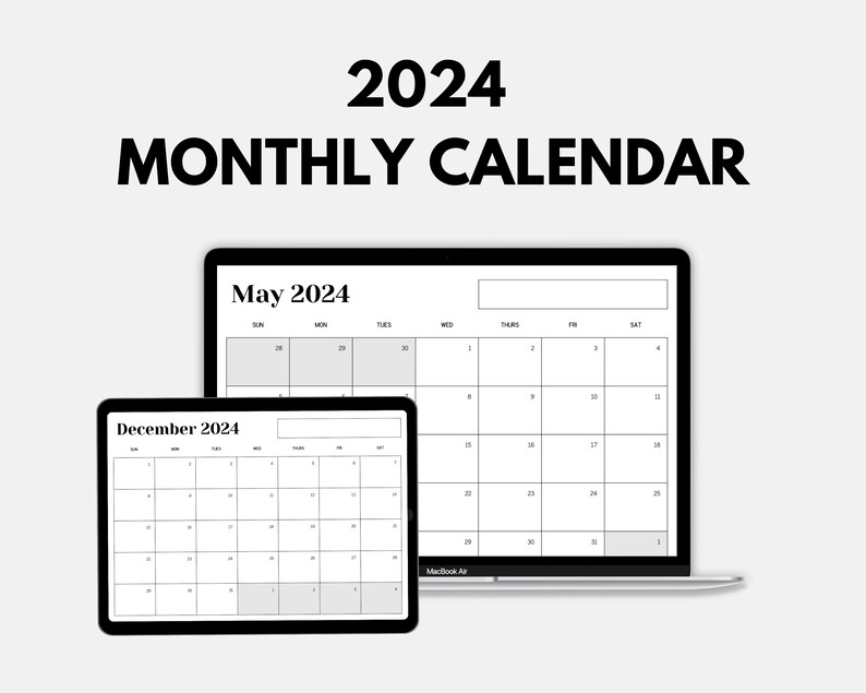 2024 Monthly Calendar Printable and Compatible With Goodnotes Sunday