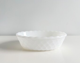 E. O. Brody Milk Glass Oval Basket Weave Bowl Cleveland Ohio Vintage 1960s