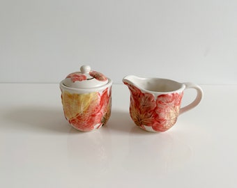 Autumn Leaves Fall Colors Creamer & Sugar Bowl with Lid China