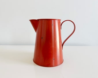 Red Distressed Tin Pitcher Rustic Watering Can Vintage