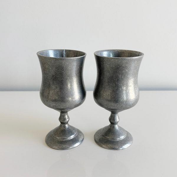 Set of 2 Carson Castings Freeport Pewter-like Statestmetal Aluminum Alloy Wine Goblets Pennsylvania USA Vintage