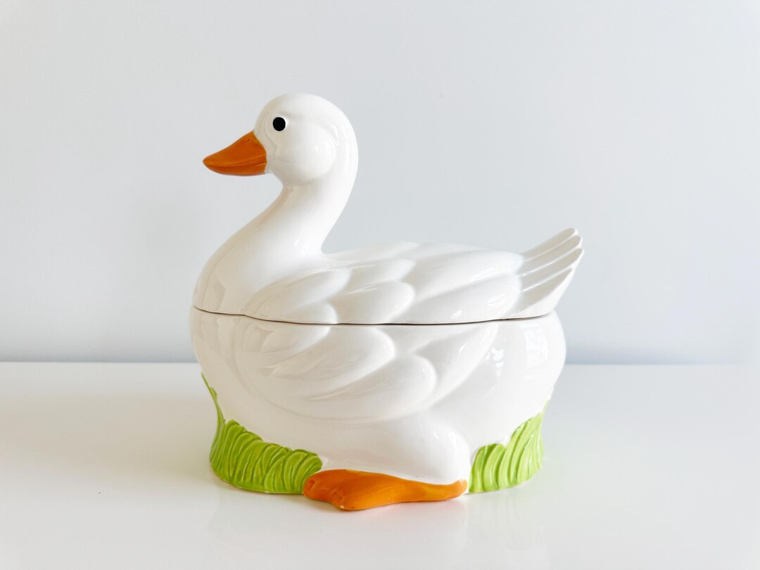 White Duck Soup Tureen Dish With Lid Action Ceramics Japan Vintage