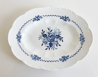 Dresden Blue English Ironstone Floral Oval Serving Platter J & G Meakin England Vintage 1980s