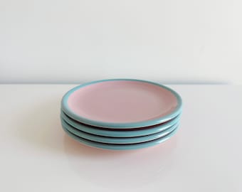 Set of 4 Rio Century Pink China Salad Plates 7.75" Dinnerware Mid-Century Turquoise Rim Japan Vintage 1960s