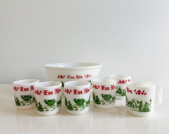 Egg Nog ヘーゼルアトラス マグ ボウルセット　全7点　ヴィンテージ Hazel Atlas Egg Nog Set | eBay