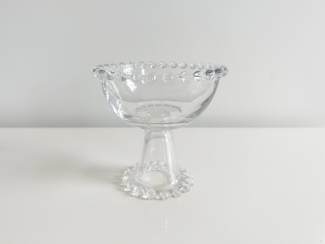Beaded Glass Compote Pedestal Bowl in Candlewick Style Vintage - Etsy