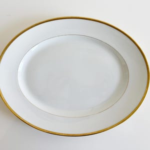 Bernardaud Porcelain 13&quot; Oval Serving Platter Metallic Gold Trim Limoges France Vintage 1980s