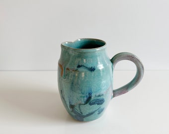 Studio Pottery Ceramic Pitcher Water Jug Blue Handmade Vintage