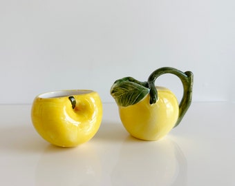 Yellow Apple Creamer & Open Sugar Bowl Vintage