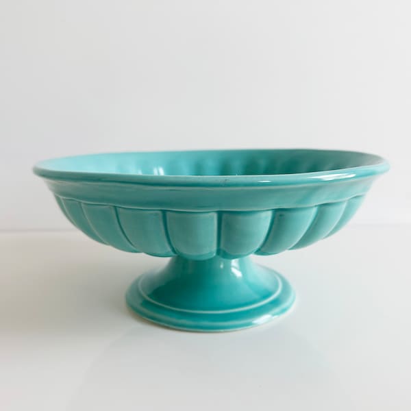 Maioliche Jessica Italian Turquoise Blue Footed Pedestal Bowl Compote Ceramic Italy Vintage 1990s