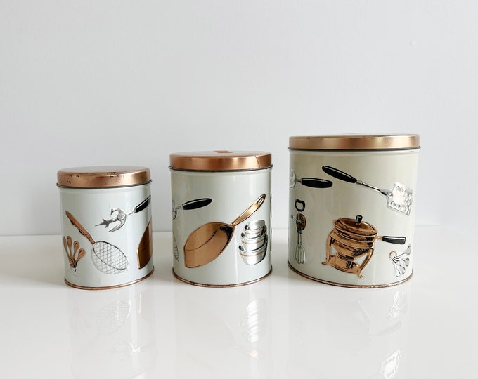 Nesting Kitchen Items Weibro Kitchen Nesting Tin 3 Piece Metal Copper Canister Storage Set ...